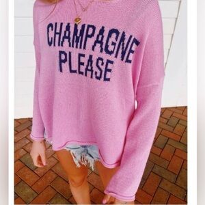 MIRACLE USA Pink and Navy CHAMPAGNE PLEASE Lightweight Sweater Oversized